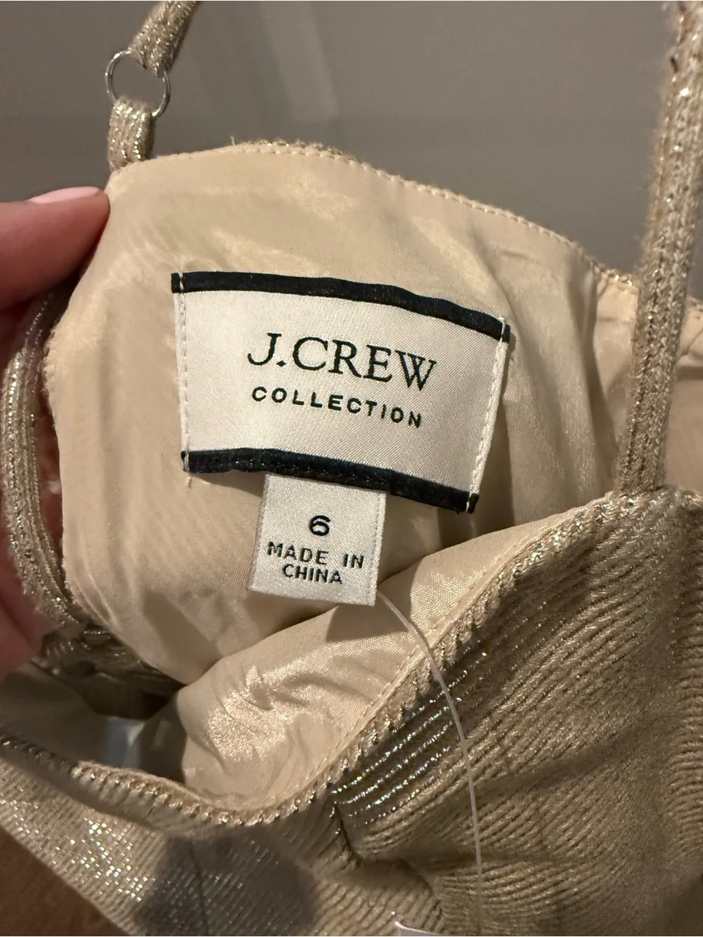 J. Crew Metallic Gold Midi Dress with Spaghetti Straps and Tie Back - Sz 6 NWT